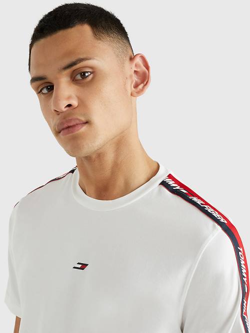 White Tommy Hilfiger Sport Logo Tape Men's T Shirts | TH921VTX