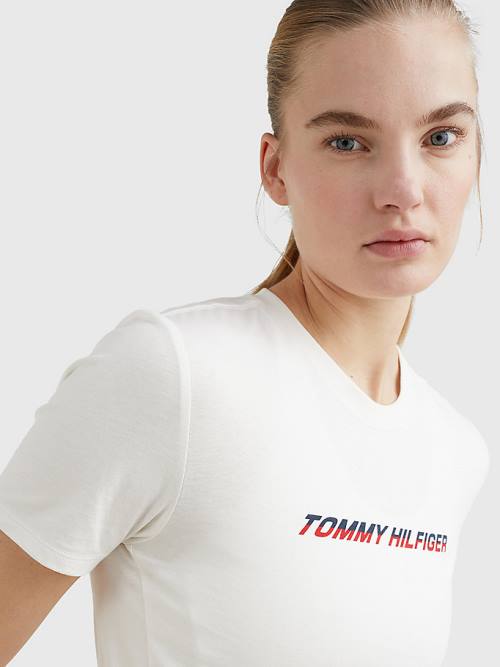 White Tommy Hilfiger Sport Logo Women's T Shirts | TH784WSG