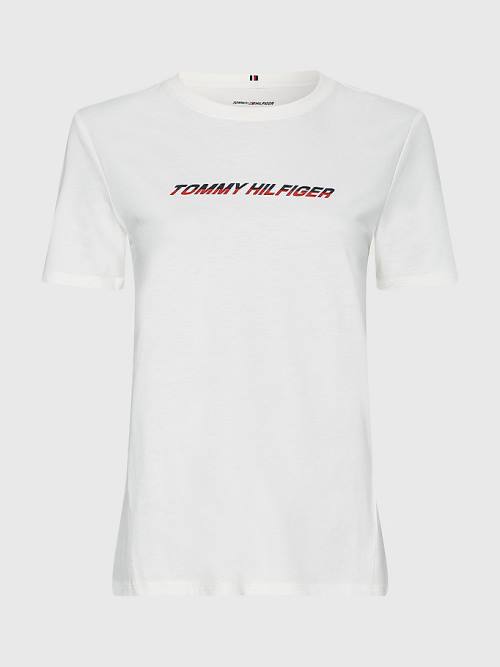 White Tommy Hilfiger Sport Logo Women's T Shirts | TH784WSG