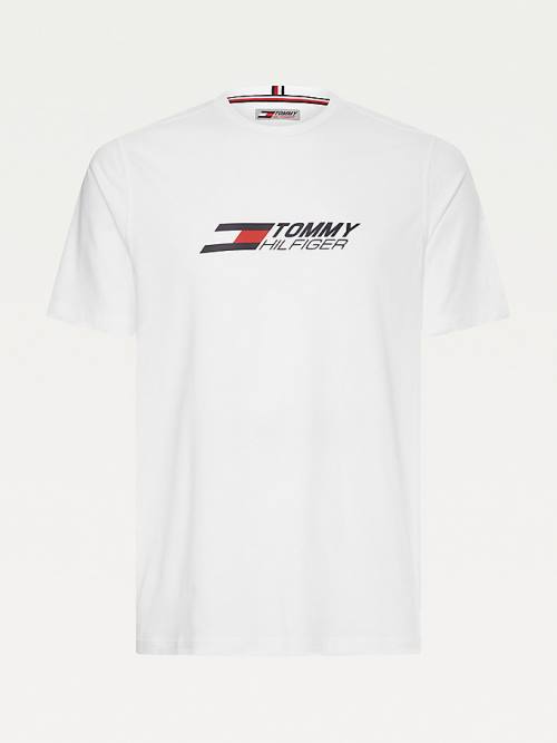 White Tommy Hilfiger Sport Organic Cotton Logo Men\'s T Shirts | TH385PUL