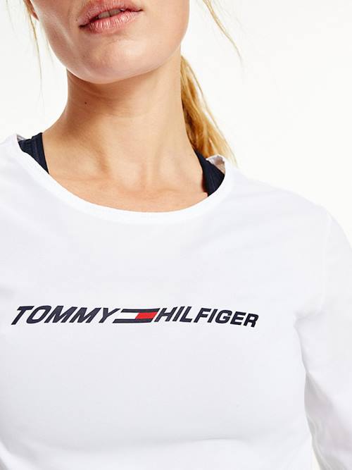 White Tommy Hilfiger Sport Performance Graphic Long Sleeve Women's T Shirts | TH614VBN