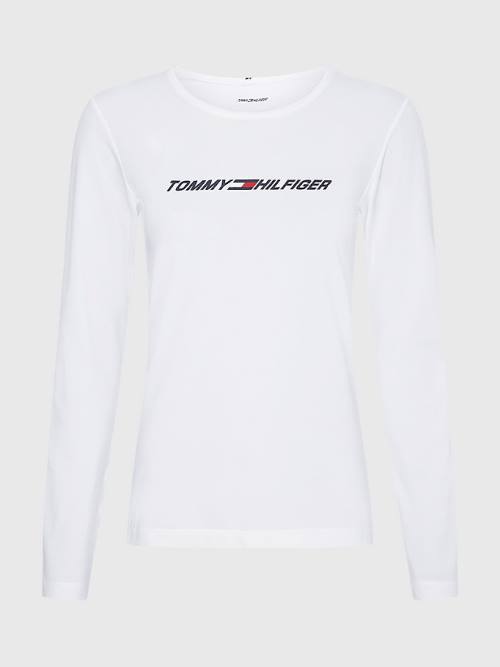 White Tommy Hilfiger Sport Performance Graphic Long Sleeve Women's T Shirts | TH614VBN