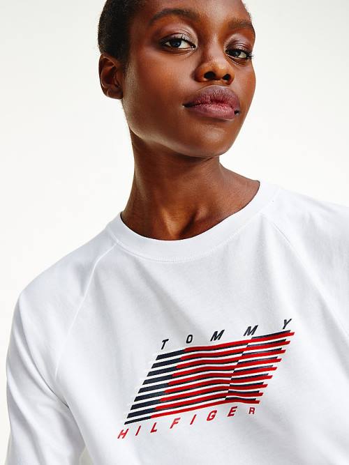 White Tommy Hilfiger Sport TH Cool Organic Cotton Women's T Shirts | TH168ZPQ