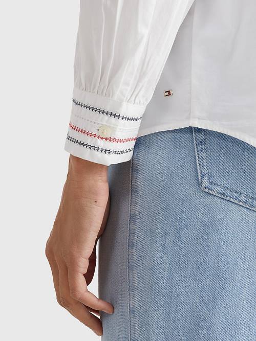 White Tommy Hilfiger Stitched Stripe Relaxed Fit Women's Blouse | TH029APL