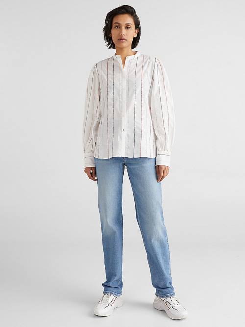 White Tommy Hilfiger Stitched Stripe Relaxed Fit Women's Blouse | TH431NIJ