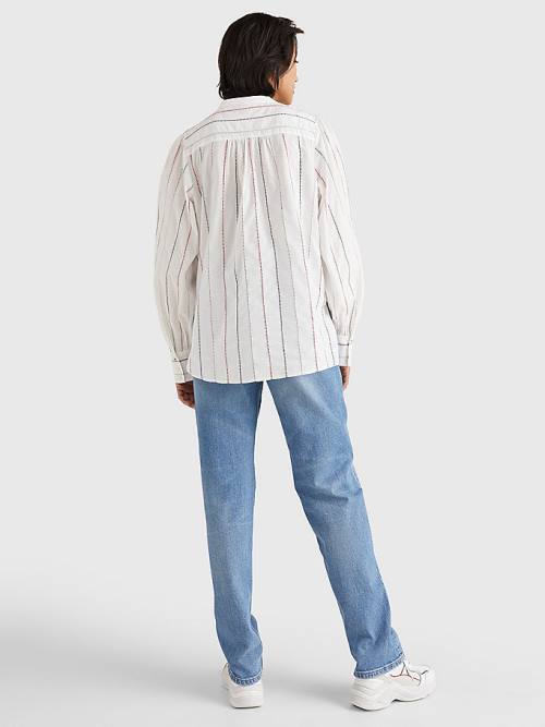 White Tommy Hilfiger Stitched Stripe Relaxed Fit Women's Blouse | TH431NIJ