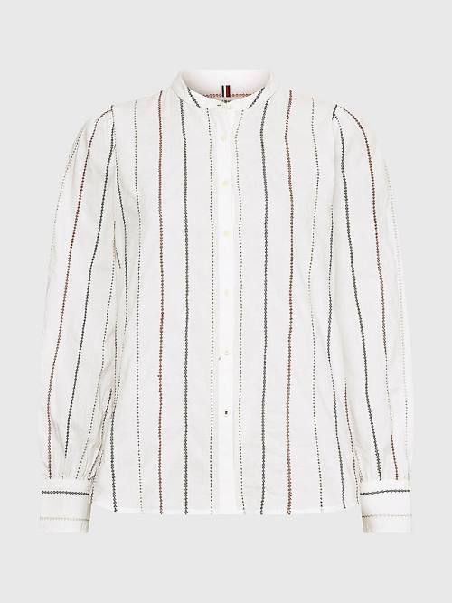 White Tommy Hilfiger Stitched Stripe Relaxed Fit Women's Blouse | TH431NIJ