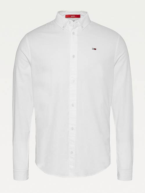 White Tommy Hilfiger Stretch Oxford Cotton Slim Fit Men's Shirts | TH045VSG