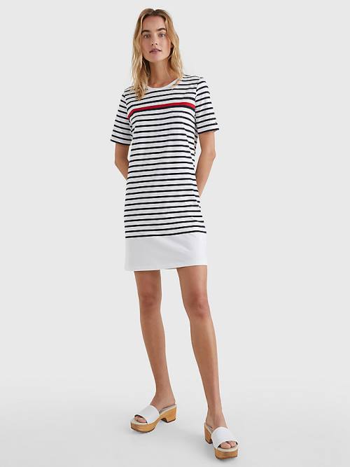 White Tommy Hilfiger Stripe Crew Neck Women's Dress | TH385OPT