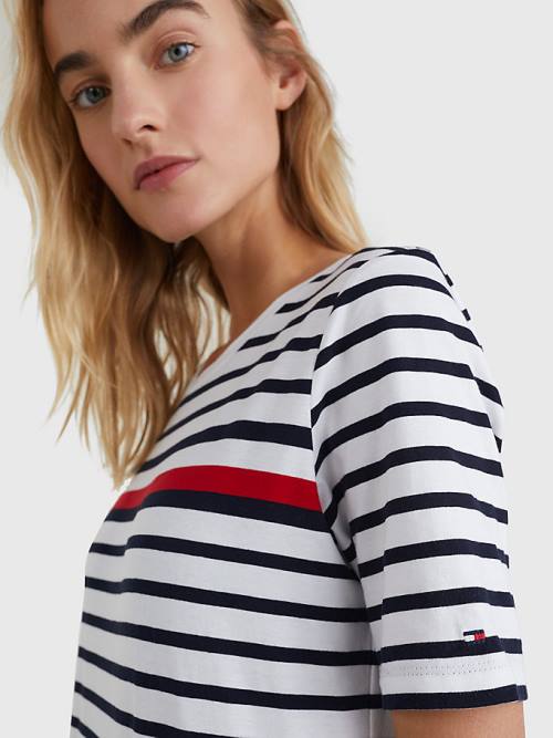 White Tommy Hilfiger Stripe Crew Neck Women's Dress | TH385OPT