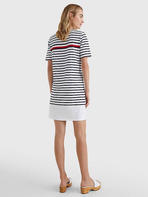 White Tommy Hilfiger Stripe Crew Neck Women's Dress | TH385OPT