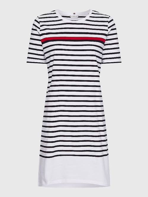 White Tommy Hilfiger Stripe Crew Neck Women's Dress | TH385OPT