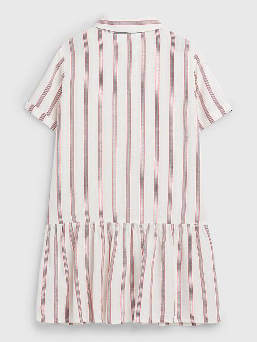 White Tommy Hilfiger Stripe Dropped Waist Shirt Girls' Dress | TH803VOT