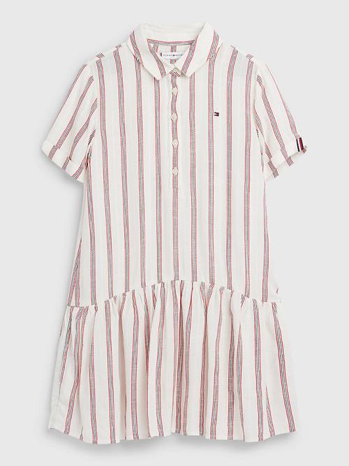 White Tommy Hilfiger Stripe Dropped Waist Shirt Girls\' Dress | TH803VOT