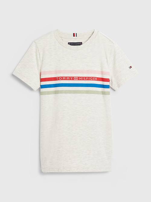 White Tommy Hilfiger Stripe Logo Boys\' T Shirts | TH395YVL