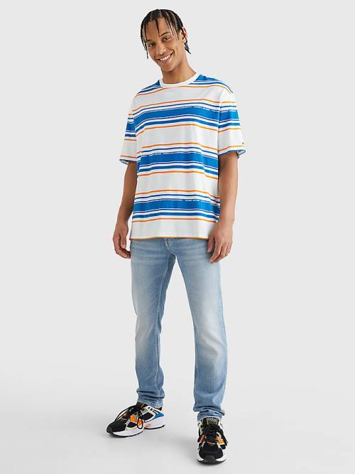 White Tommy Hilfiger Stripe Organic Cotton Men's T Shirts | TH621HWO