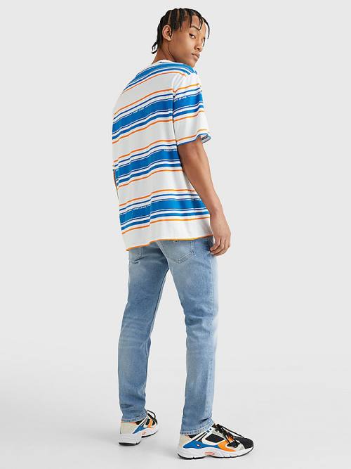 White Tommy Hilfiger Stripe Organic Cotton Men's T Shirts | TH621HWO