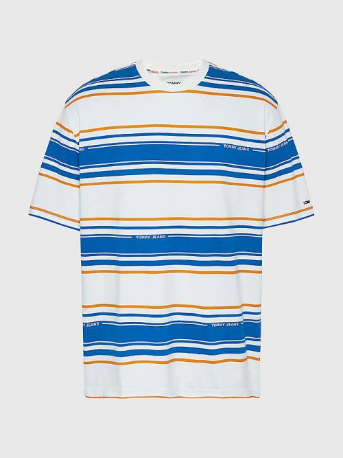 White Tommy Hilfiger Stripe Organic Cotton Men's T Shirts | TH621HWO