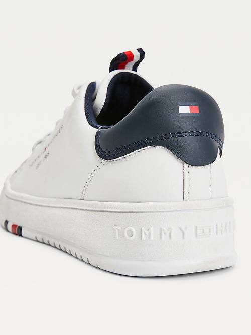 White Tommy Hilfiger Stripe Webbing Low-Top Boys' Sneakers | TH109QYG