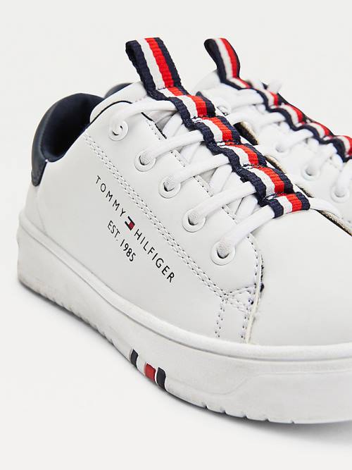 White Tommy Hilfiger Stripe Webbing Low-Top Boys' Sneakers | TH109QYG