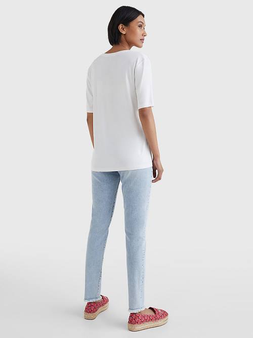 White Tommy Hilfiger Sueded Scoop Neck Relaxed Women's T Shirts | TH830KNC