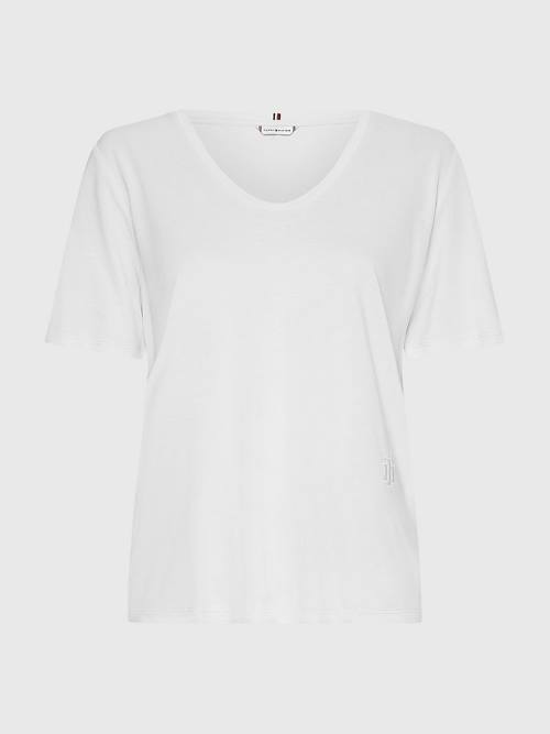 White Tommy Hilfiger Sueded Scoop Neck Relaxed Women's T Shirts | TH830KNC