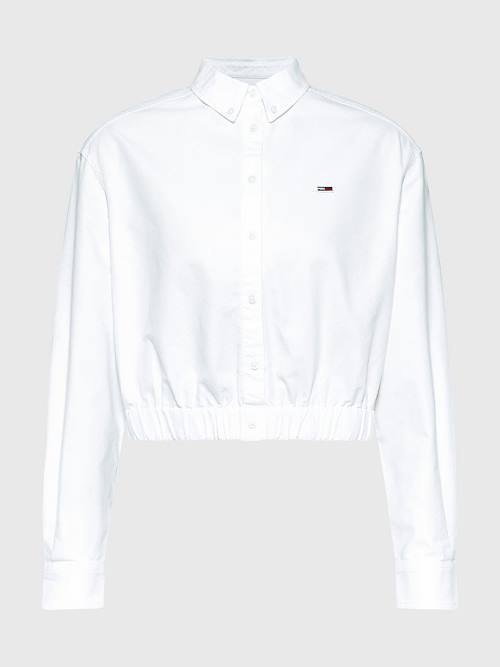 White Tommy Hilfiger Super Cropped Organic Cotton Boyfriend Women's Shirts | TH397CYS