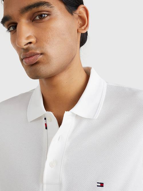 White Tommy Hilfiger TH Flex Bubble Weave Slim Men's Polo Shirts | TH792GJL