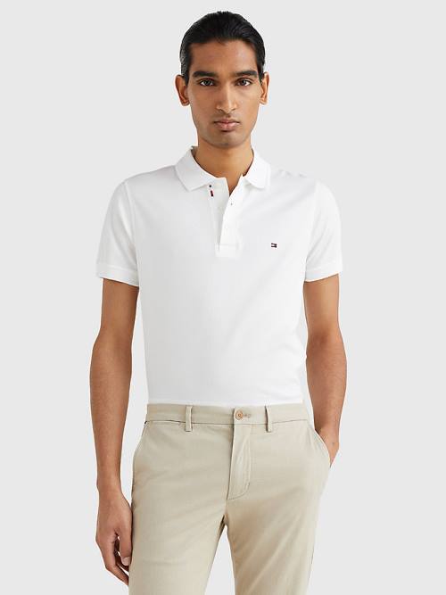 White Tommy Hilfiger TH Flex Bubble Weave Slim Men\'s Polo Shirts | TH792GJL