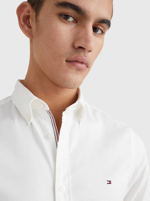 White Tommy Hilfiger TH Flex Dobby Slim Fit Men's Shirts | TH083LFB