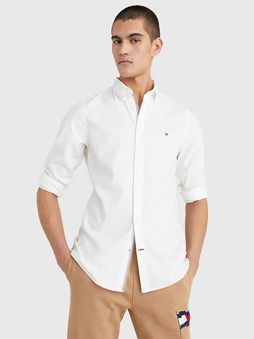 White Tommy Hilfiger TH Flex Dobby Slim Fit Men\'s Shirts | TH083LFB