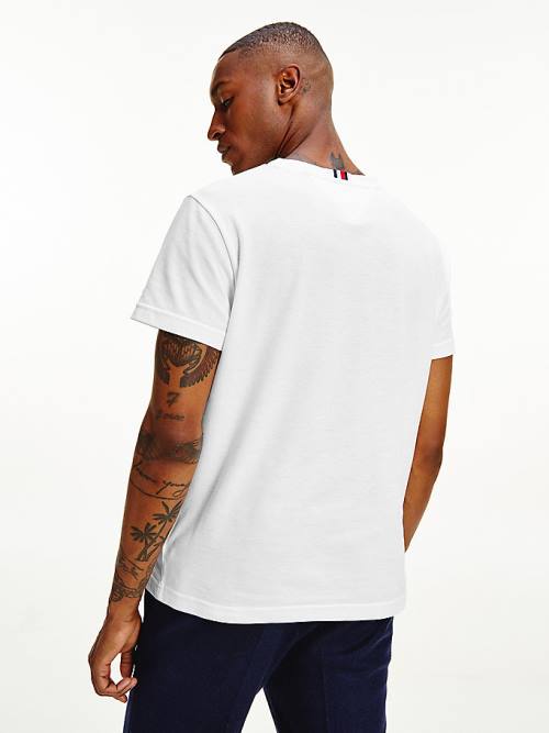 White Tommy Hilfiger TH Flex Signature Detailing Men's T Shirts | TH508TUW