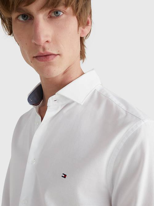 White Tommy Hilfiger TH Flex Slim Fit Dobby Men's Shirts | TH578HNT