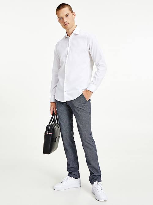 White Tommy Hilfiger TH Flex Stripe Slim Fit Men's Shirts | TH247NAM