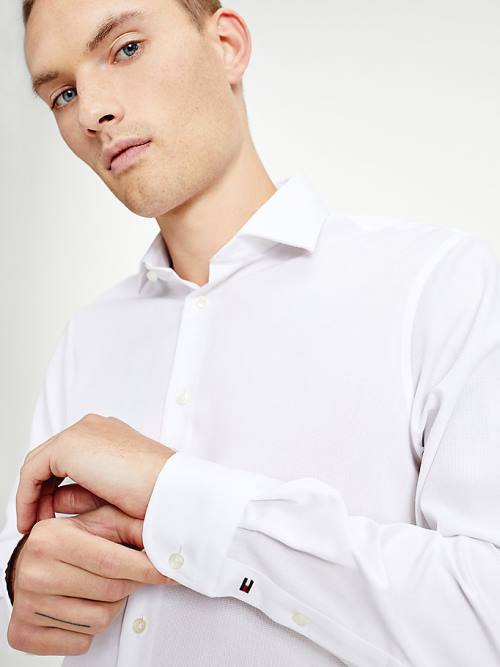 White Tommy Hilfiger TH Flex Stripe Slim Fit Men's Shirts | TH247NAM