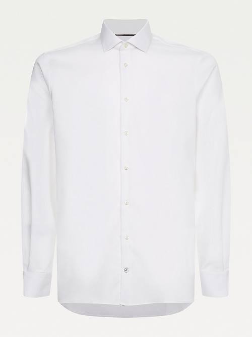 White Tommy Hilfiger TH Flex Stripe Slim Fit Men\'s Shirts | TH247NAM