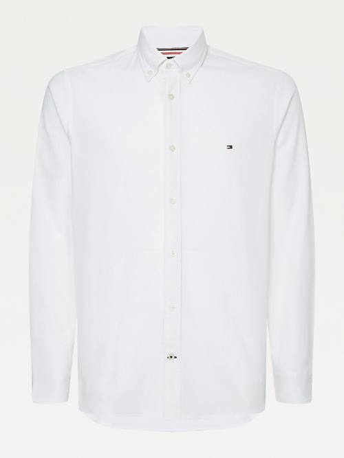 White Tommy Hilfiger TH Flex Waffle Slim Fit Men\'s Shirts | TH572WUX