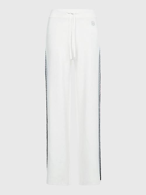 White Tommy Hilfiger TH Flex Wide Leg Stripe Women's Pants | TH069TYK