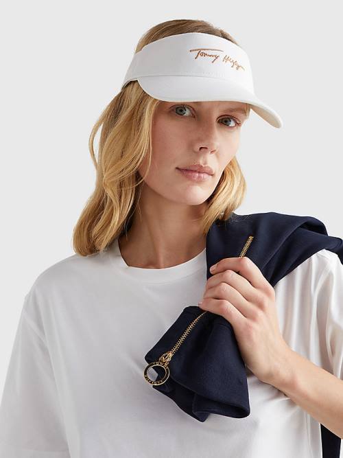 White Tommy Hilfiger TH Modern Iconic Signature Visor Women's Hats | TH809CMJ