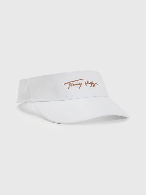 White Tommy Hilfiger TH Modern Iconic Signature Visor Women\'s Hats | TH809CMJ