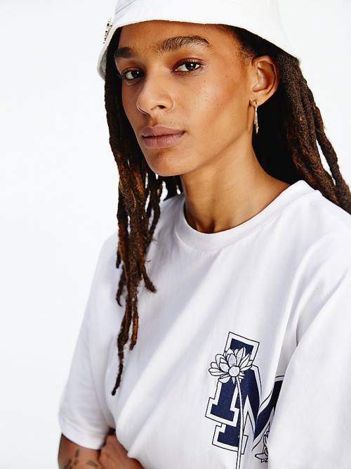 White Tommy Hilfiger TOMMYXINDYA Varsity Women's T Shirts | TH691MZH