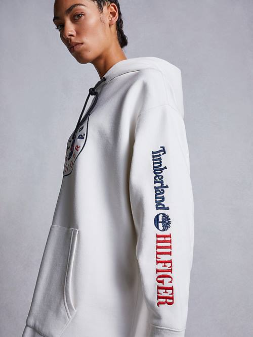 White Tommy Hilfiger TOMMYXTIMBERLAND Logo Women's Dress | TH068SEP