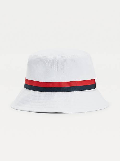 White Tommy Hilfiger Tape Bucket Men's Hats | TH682ZVB