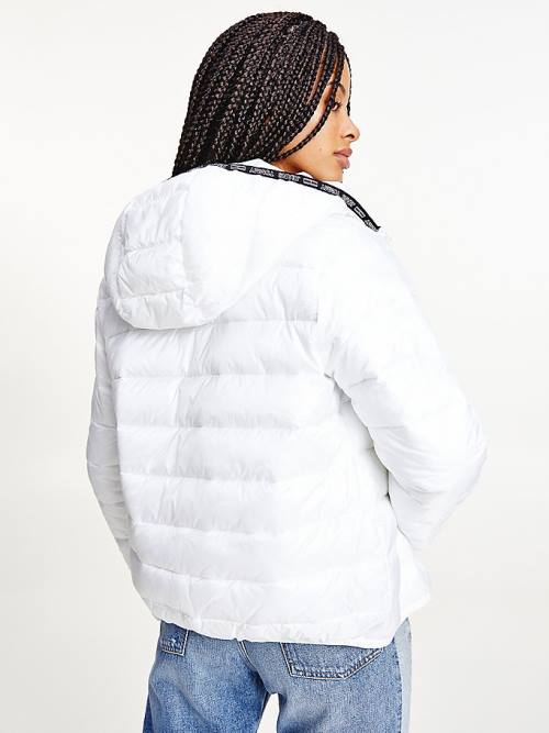 White Tommy Hilfiger Tape Detail Quilted Hooded Women's Jackets | TH783GMR