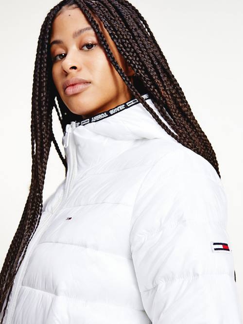 White Tommy Hilfiger Tape Detail Quilted Hooded Women's Jackets | TH783GMR