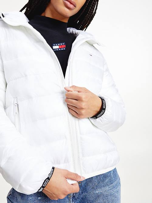 White Tommy Hilfiger Tape Detail Quilted Hooded Women's Jackets | TH783GMR