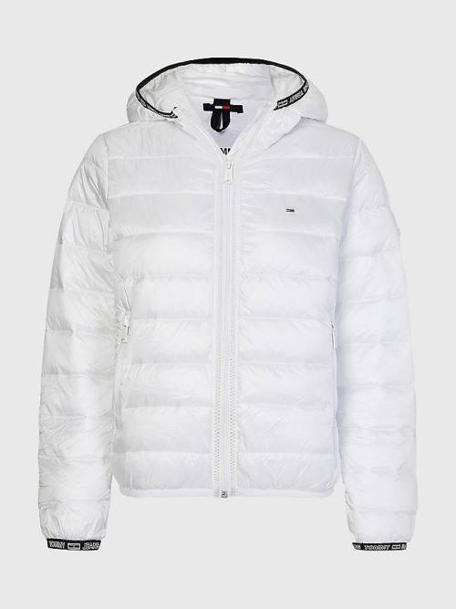 White Tommy Hilfiger Tape Detail Quilted Hooded Women's Jackets | TH783GMR