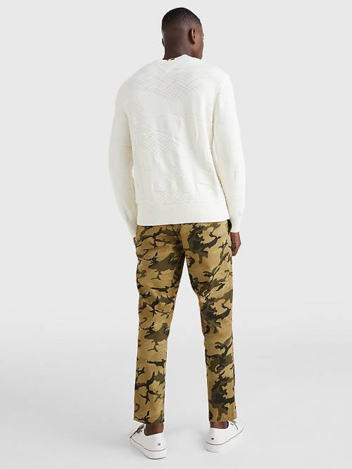 White Tommy Hilfiger Textured Camo Jumper Men's Sweaters | TH381OCW