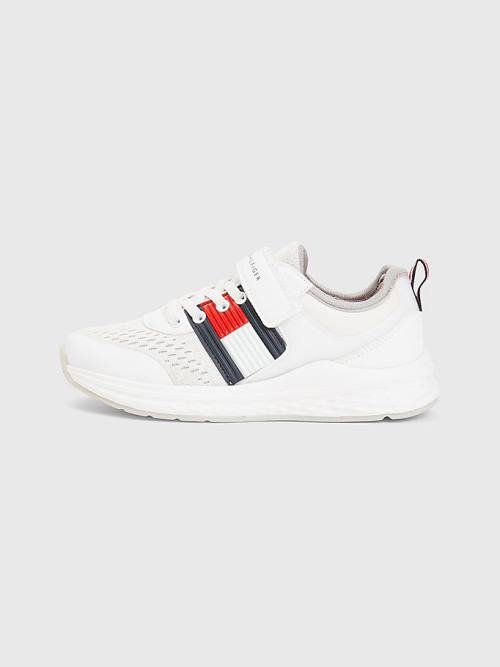 White Tommy Hilfiger Textured Flag Mesh Panel Boys' Sneakers | TH304ANL