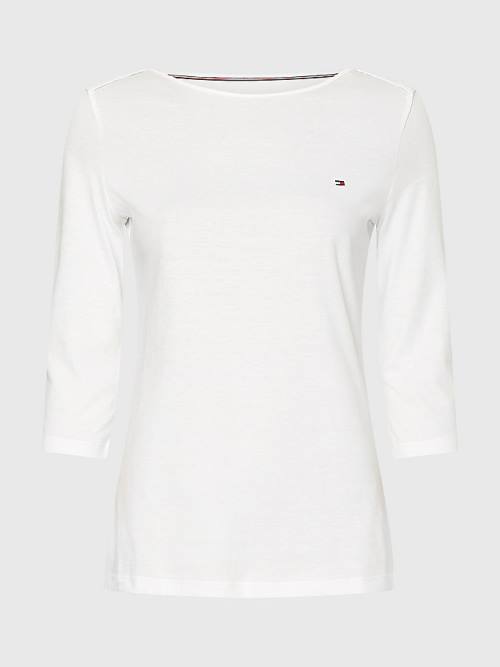 White Tommy Hilfiger Three-Quarter Sleeve Slim Fit Women's T Shirts | TH290KIW